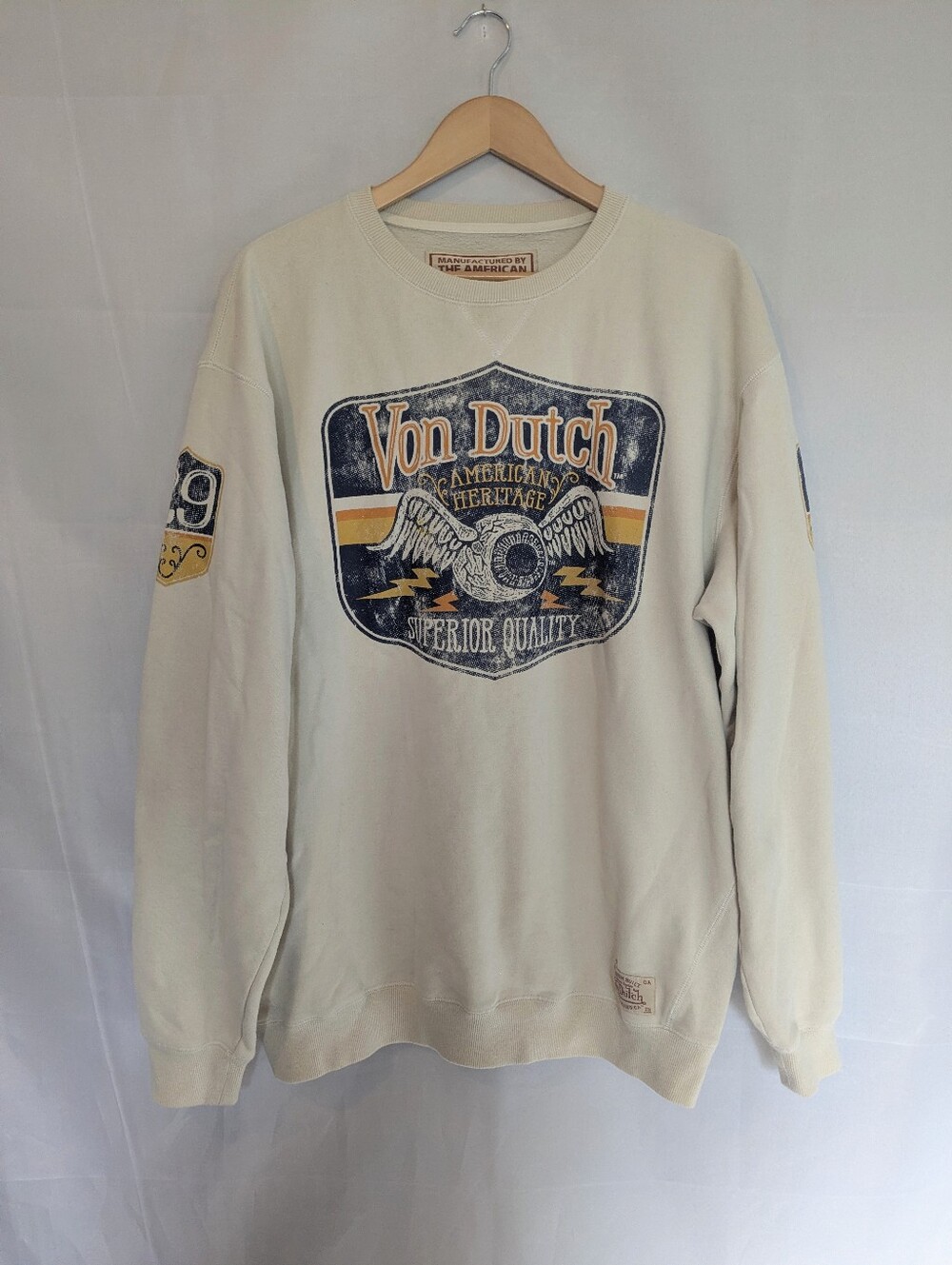 Von Dutch American Legend Graphic Crewneck Sweatshirt Cream Navy Unisex XXL XXXL